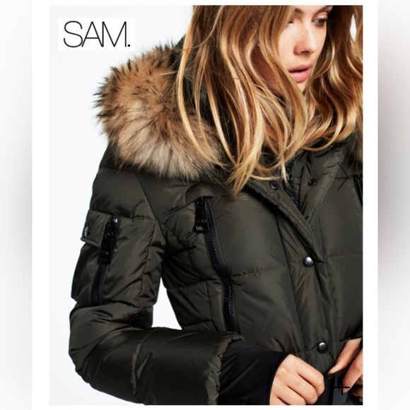 SAM raccoon genuine fur hood down puffer black jacket - Picture 3 of 16